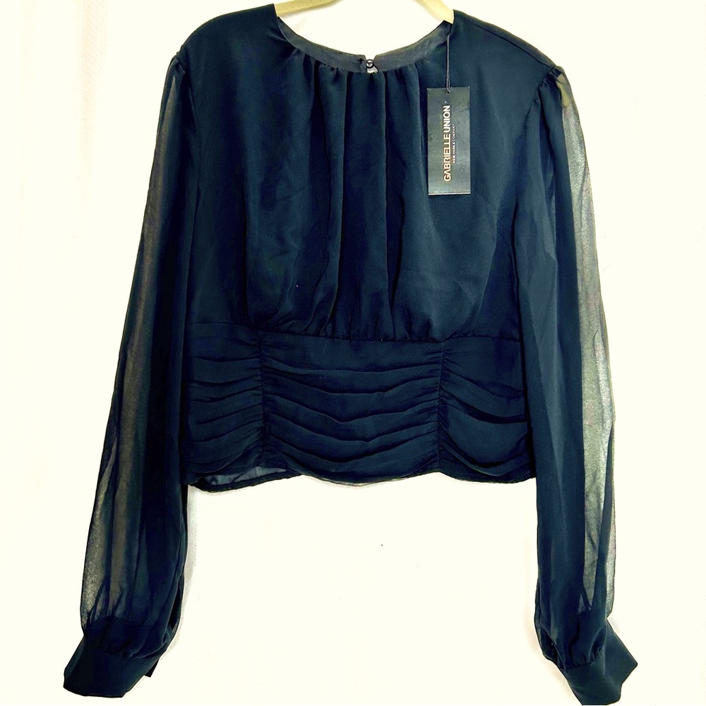 Gabrielle Union black crop top long sheer sleeves size large